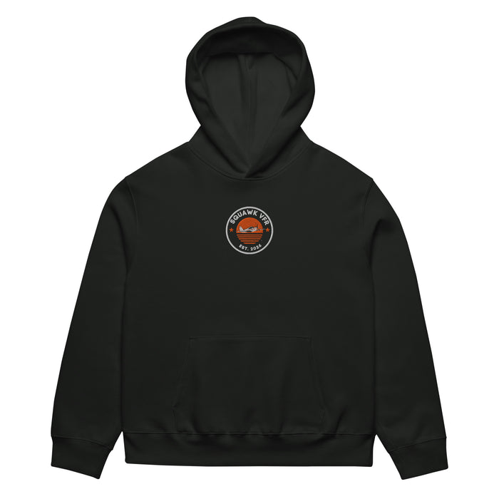 SquawkVFR embroidered roundel hoodie in vintage black, front view