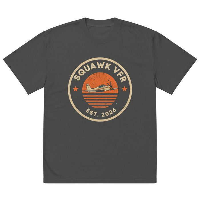 SquawkVFR roundel tee in Faded Coal, oversized fit, front view