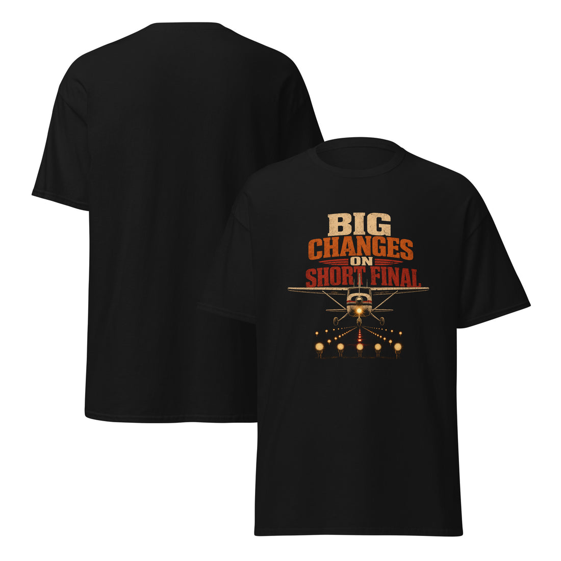 'Big Changes on Short Final' funny pilot t-shirt in natural, retro SquawkVFR aviation tee