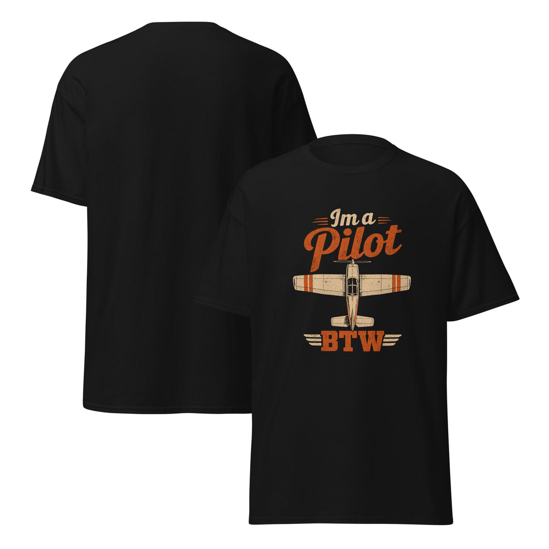 'I'm a Pilot BTW' funny pilot saying t-shirt in ice grey, retro SquawkVFR aviation tee