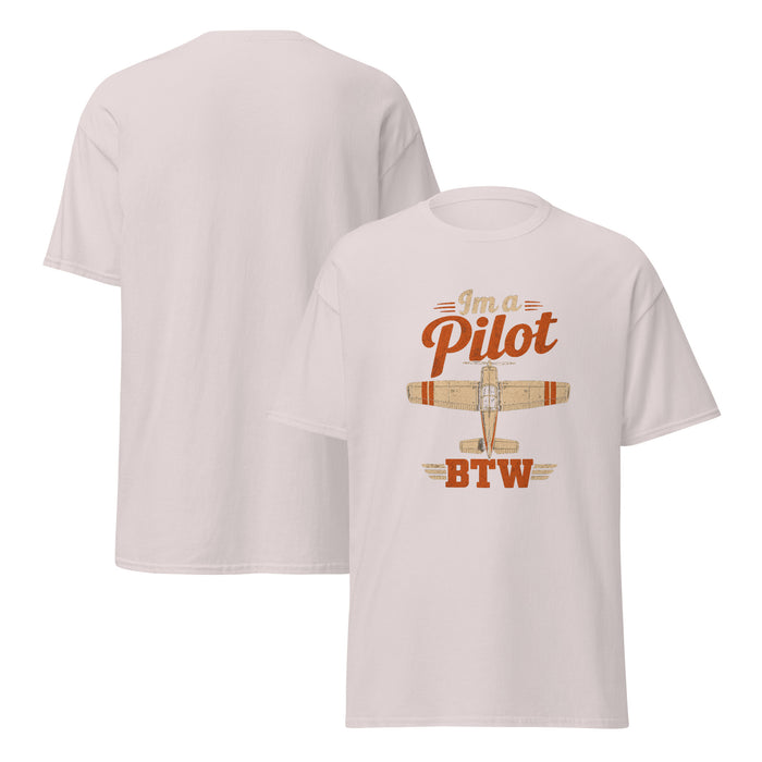 'I'm a Pilot BTW' funny pilot saying t-shirt in ice grey, retro SquawkVFR aviation tee