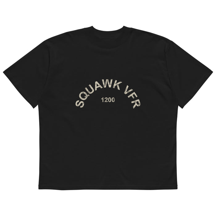 SquawkVFR arch logo tee in Black, organic oversized high-neck, front view